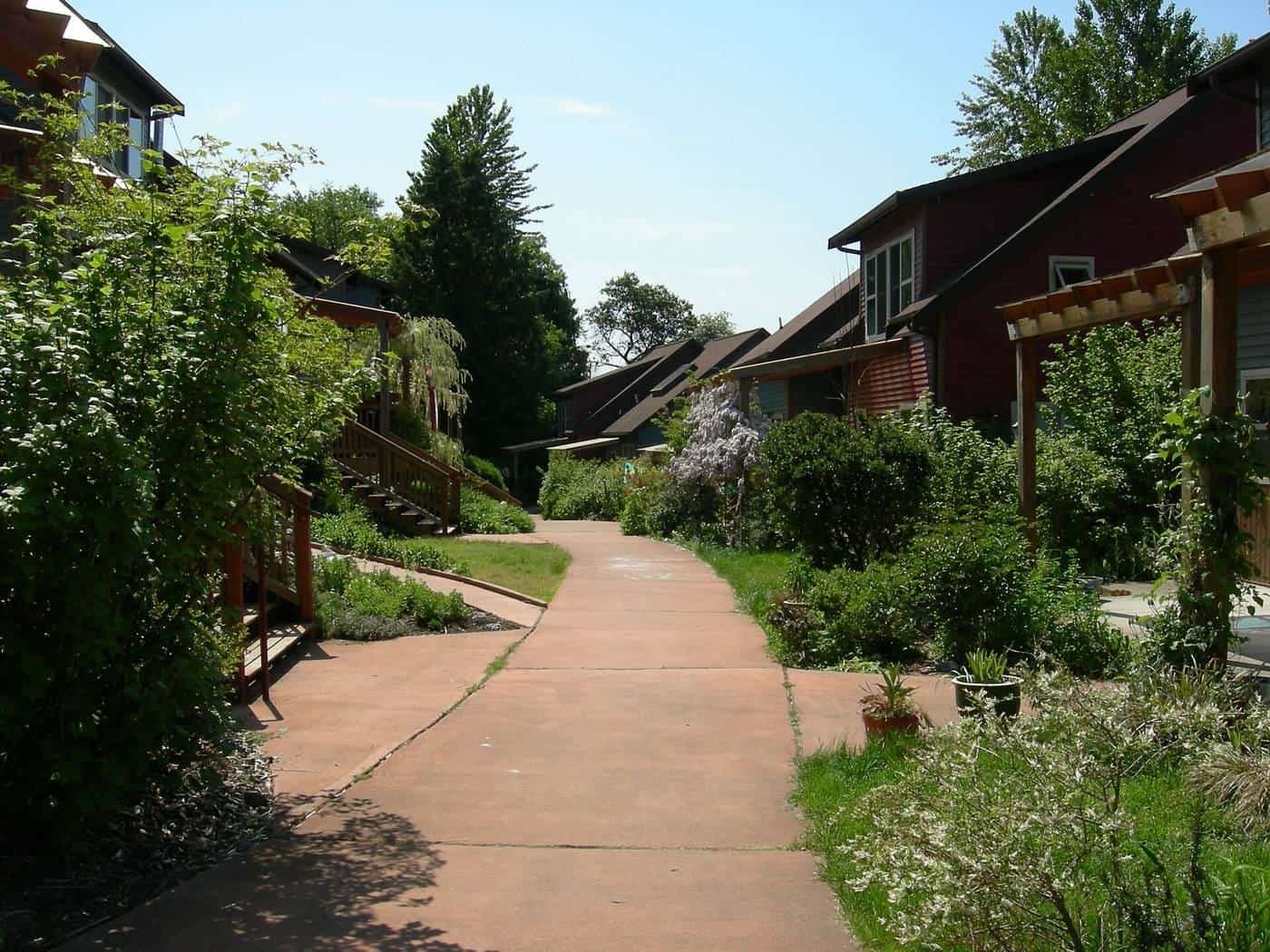 Shared garden and homes at Duwamish Cohousing in Seattle