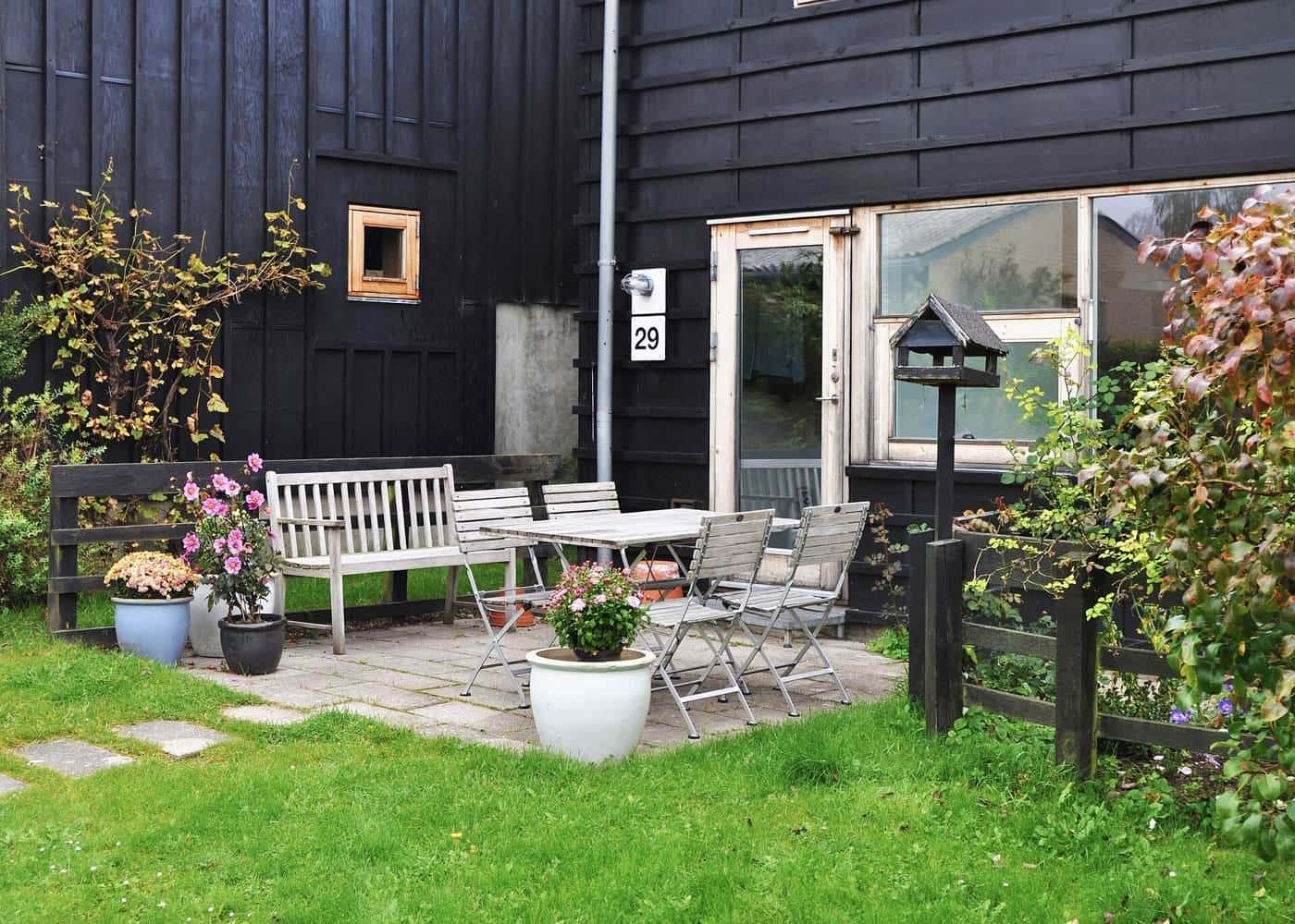 Homes and a shared path at the Trudeslund cohousing community in Denmark